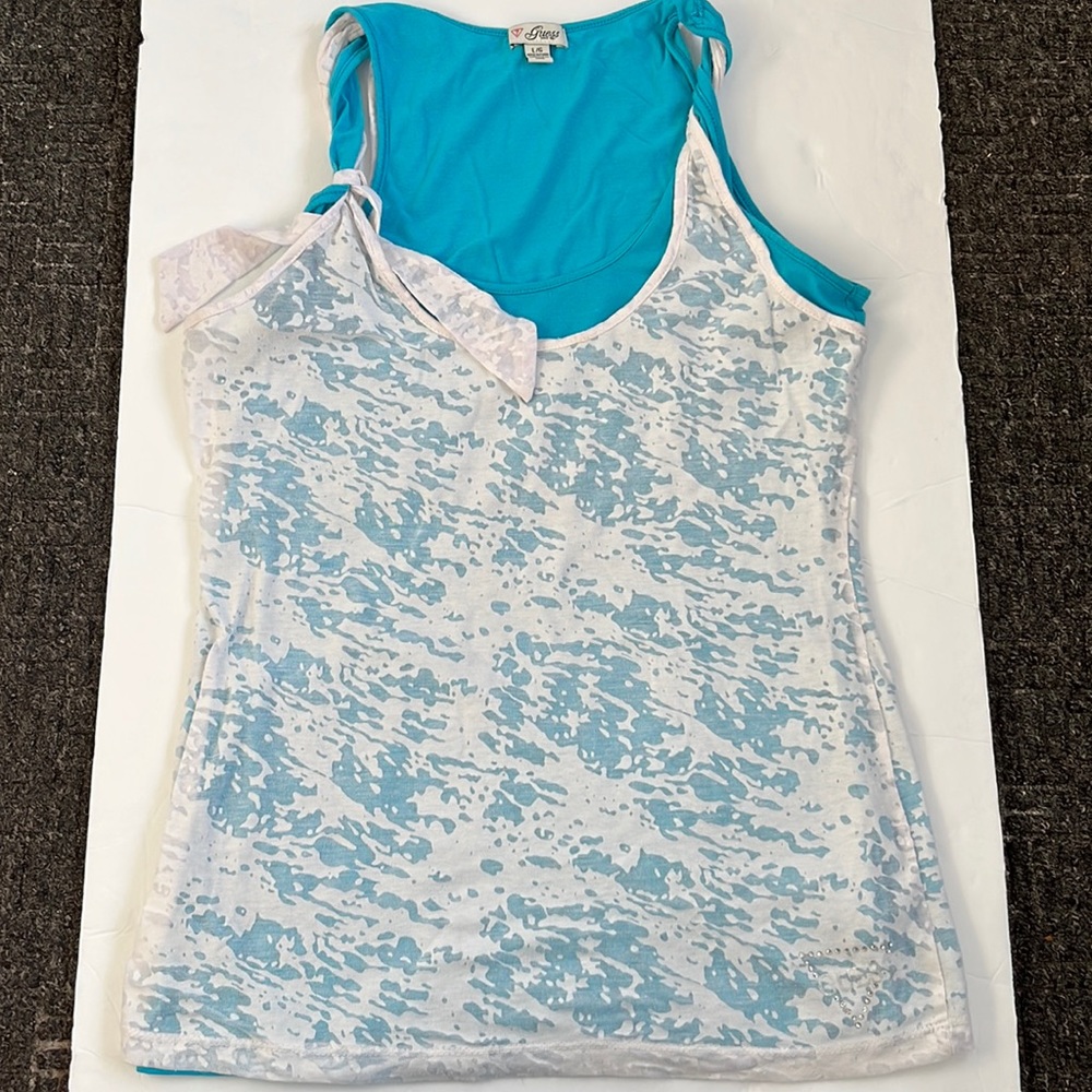 GUESS white and blue tank top with twisted straps
